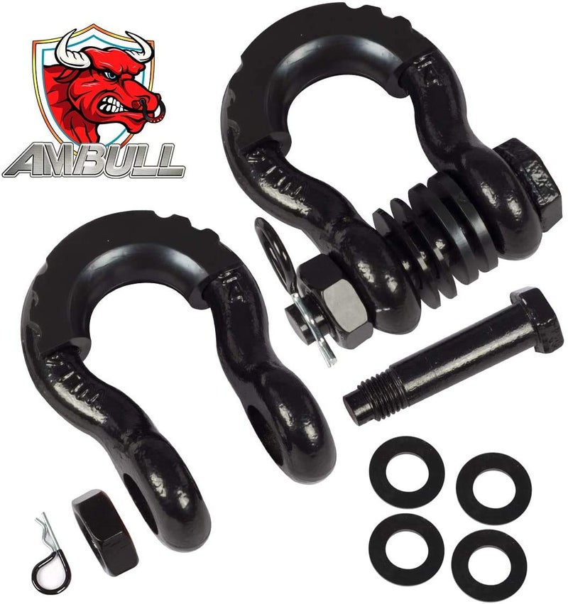 AMBULL Shackles 3/4 Inch D Ring Shackle (2 Pack) 45,000lb Break Strength with 7/8 Inch Pin, Isolator and Washer Kits for Use with Tow Strap, Winch, Off-Road Jeep Truck Vehicle Recovery, Black - Image 2